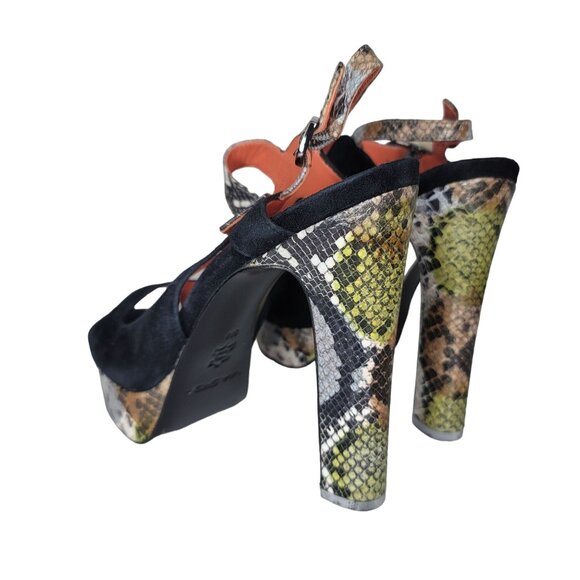 Via Spiga NWT Women's Black & Snakeskin High Heel Platform Sandals Size 9 - Picture 5 of 9